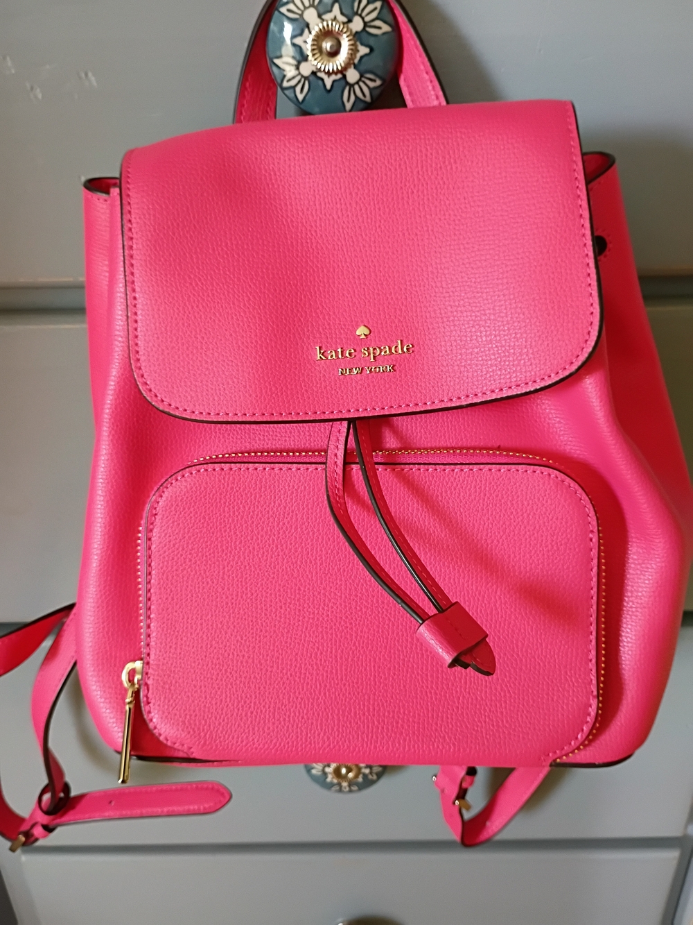 kate spade Hot Pink Pebbled Leather Drawstring Backpack